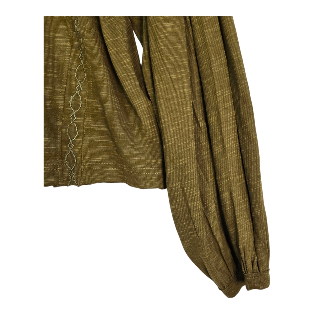 Free People Women's XS Olive Moss Embroidered Long Sleeve Crop Top - Picture 10 of 13
